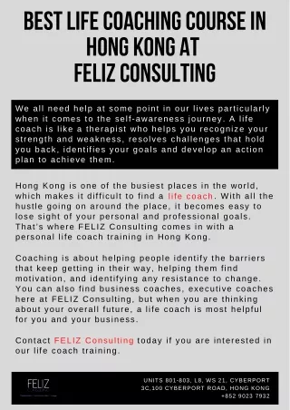 best life coaching course in hong kong at feliz