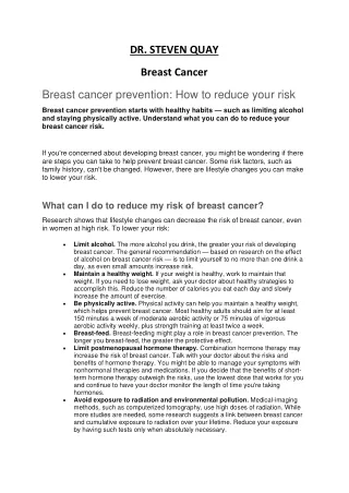 Reduce risk to breast cancer