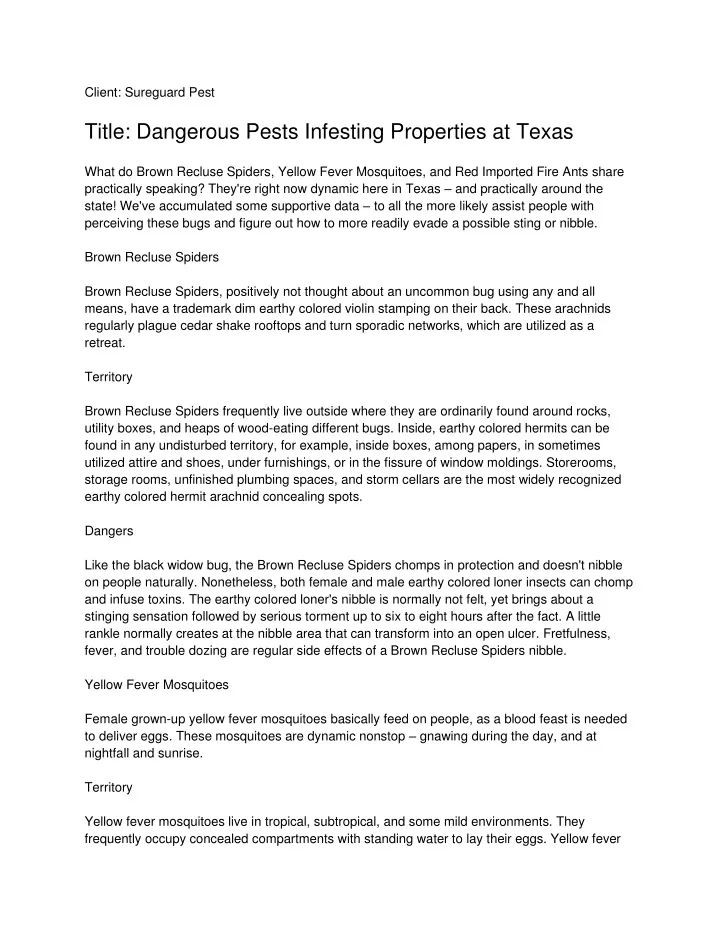 client sureguard pest title dangerous pests