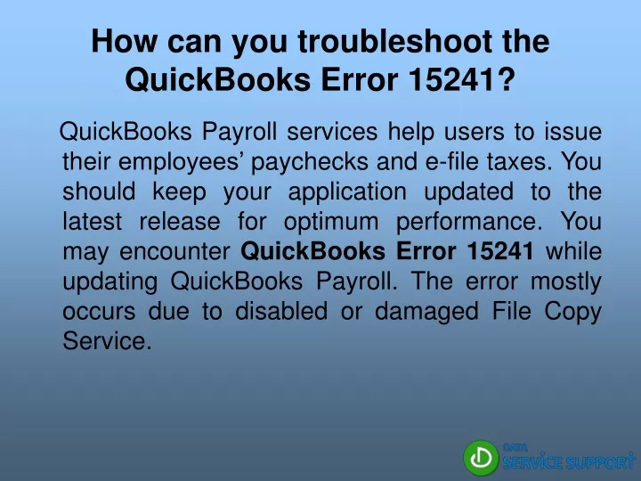 how can you troubleshoot the quickbooks error 15241