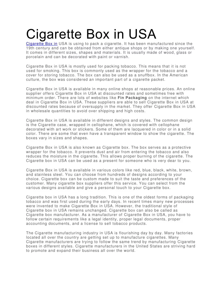 cigarette box in usa cigarette