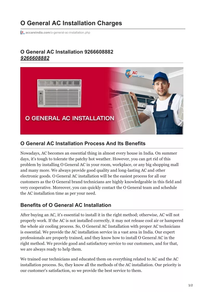 o general ac installation charges