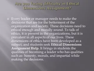 are you facing difficulty in ethical dimensions assignment