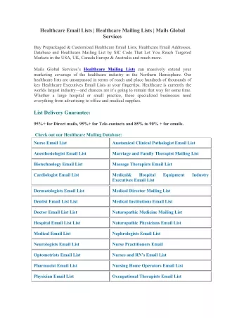 healthcare email lists healthcare mailing lists