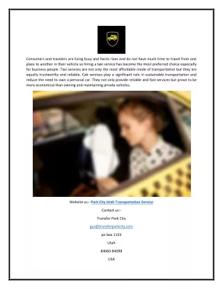 Park City Utah Transportation Service | Transferparkcity.com