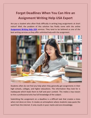 Forget Deadlines When You Can Hire an Assignment Writing Help USA Expert