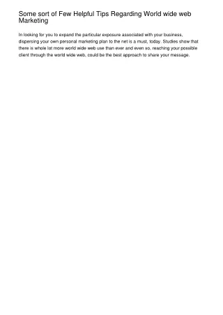 some sort of few helpful tips regarding world