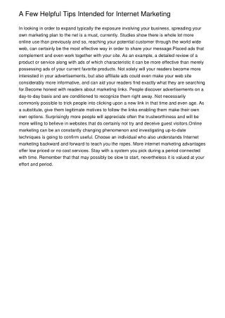 A Few Helpful Tips Intended for Internet Marketing