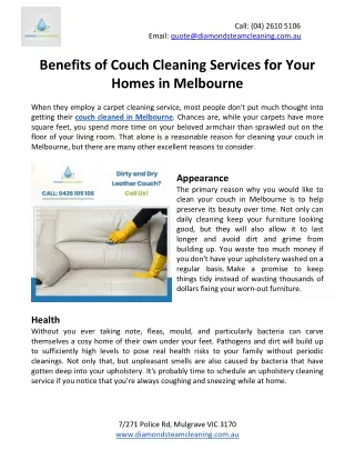 Benefits of couch cleaning services for your homes in Melbourne