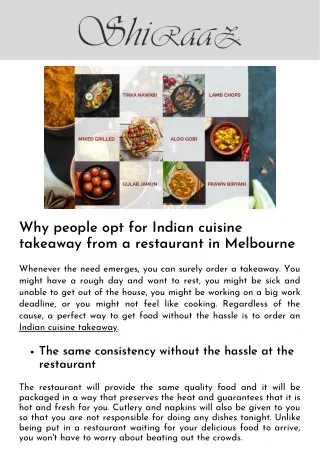 Why People Opt For Indian Cuisine Takeaway From A Restaurant In Melbourne