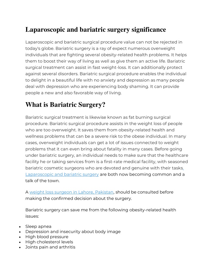 laparoscopic and bariatric surgery significance