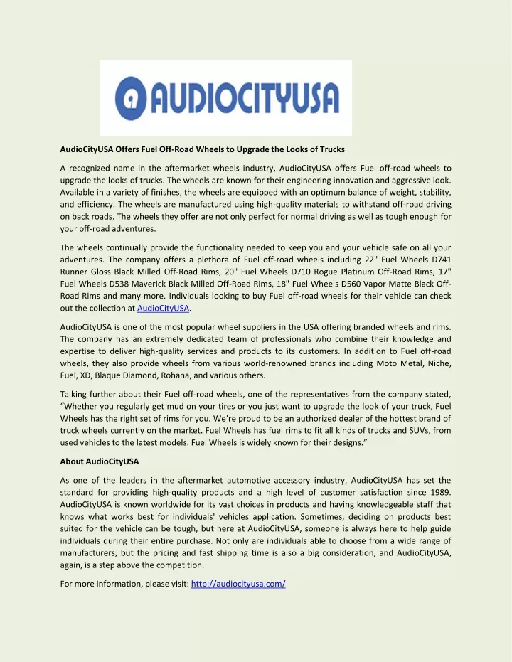 audiocityusa offers fuel off road wheels