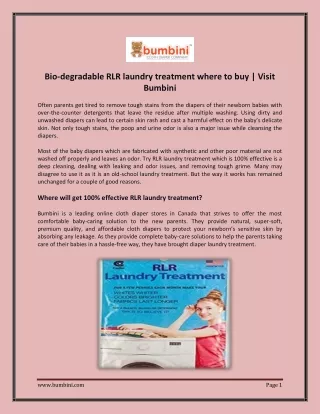 Bio-degradable RLR laundry treatment where to buy | Visit Bumbini