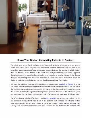 Know Your Doctor: Connecting Patients to Doctors