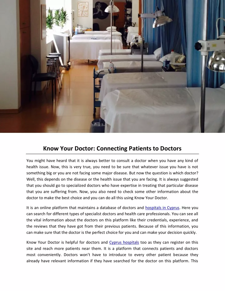 know your doctor connecting patients to doctors