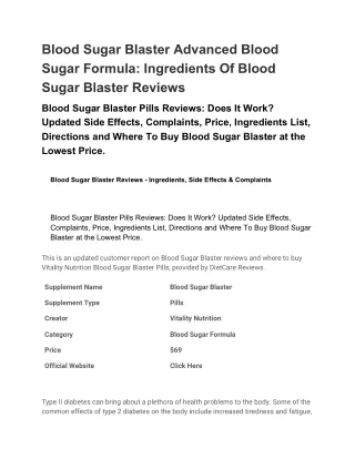 Blood Sugar Blaster Advanced Blood Sugar Formula ...