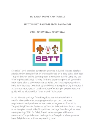 Tirupati darshan package from Bangalore