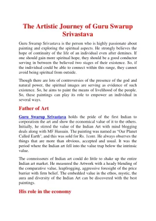 The Artistic Journey of Guru Swarup Srivastava