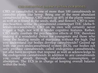 CBD Preserving Balance within Our Bodies