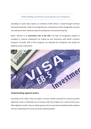 Understanding investment visa programs for immigrants
