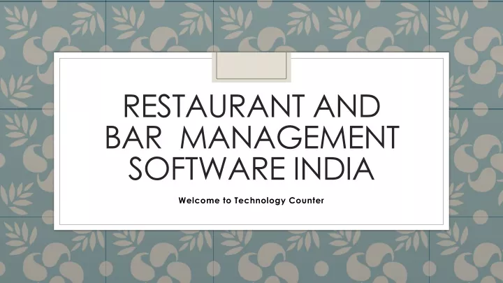 restaurant and bar management software india