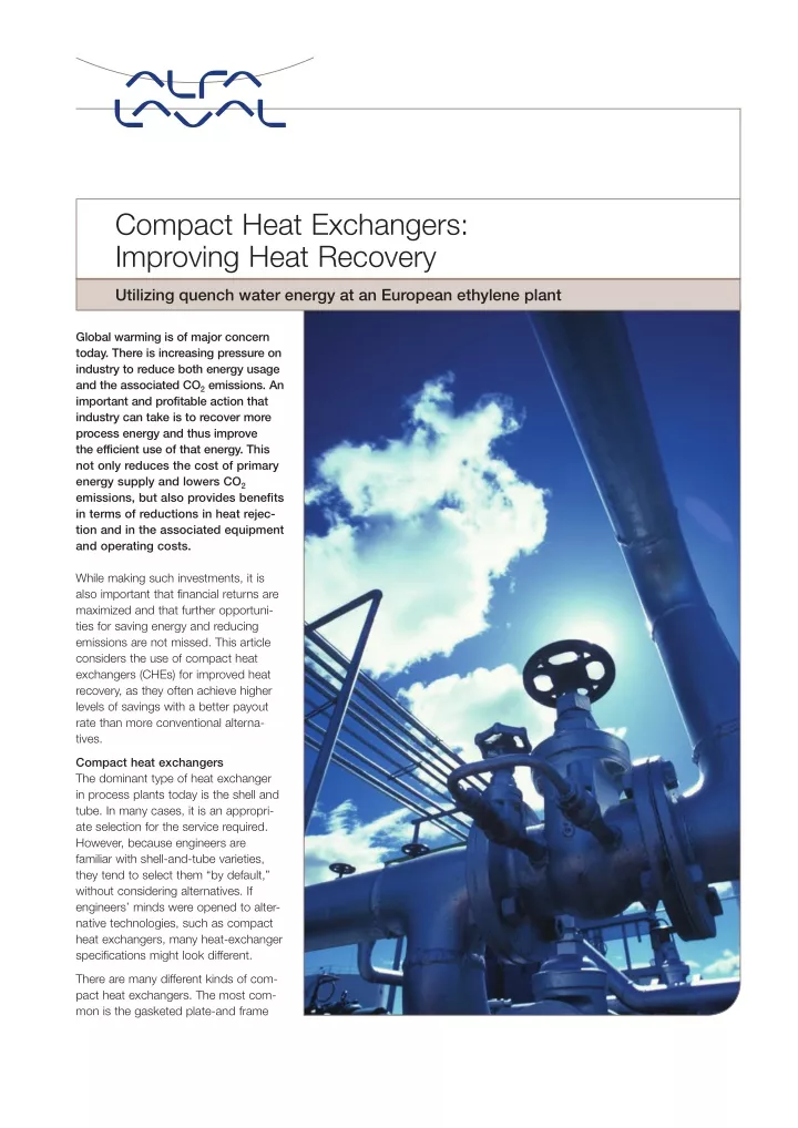 compact heat exchangers improving heat recovery