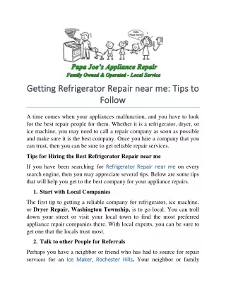 Getting Refrigerator Repair near me: Tips to Follow