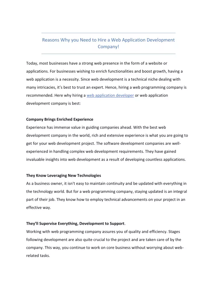 reasons why you need to hire a web application