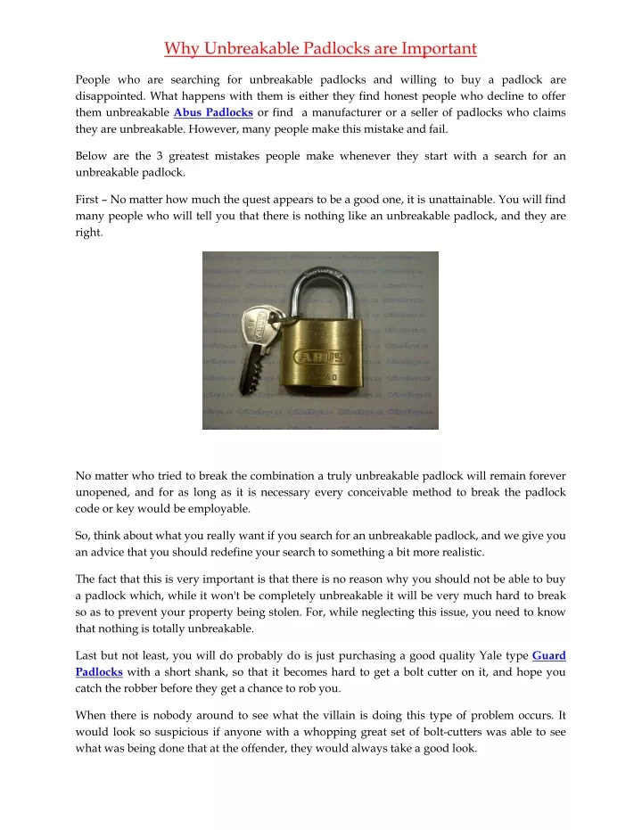 why unbreakable padlocks are important