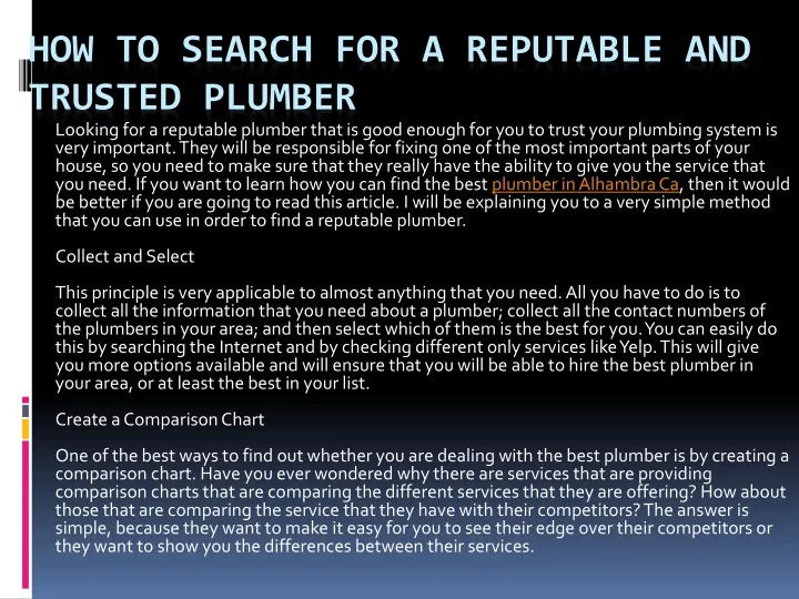 how to search for a reputable and trusted plumber