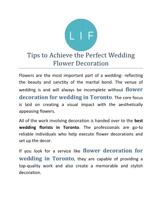 Tips to Achieve the Perfect Wedding Flower Decoration