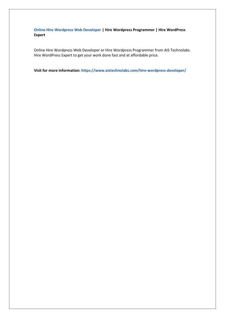 online hire wordpress web developer hire