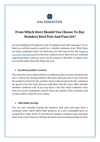 From Which Store Should You Choose To Buy Stainless Steel Pots And Pans Set?