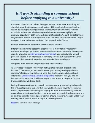 is it worth attending a summer school before