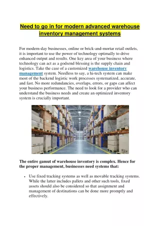 need to go in for modern advanced warehouse