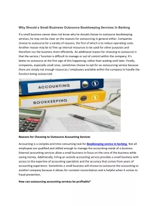 Why Should a Small Business Outsource Bookkeeping Services In Barking