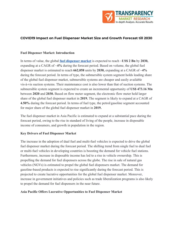 covid19 impact on fuel dispenser market size