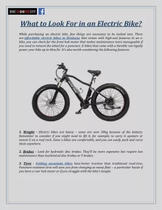 What to Look For in an Electric Bike?