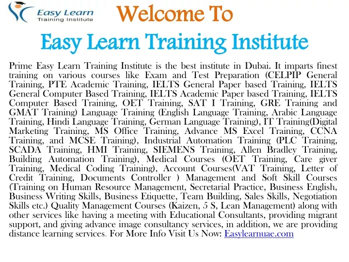 welcome to easy learn training institute