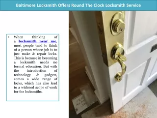 Baltimore Locksmith Offers Round The Clock Locksmith Service