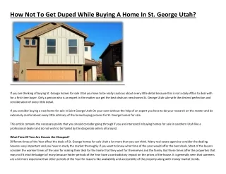 How Not To Get Duped While Buying A Home In St. George Utah?