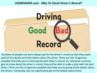 USDMVDATA.com - Why To Check Driver’s Record?