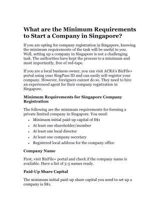 What are the Minimum Requirements to Start a Company in Singapore?