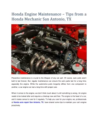 Honda Engine Maintenance – Tips from a Honda Mechanic San Antonio, TX