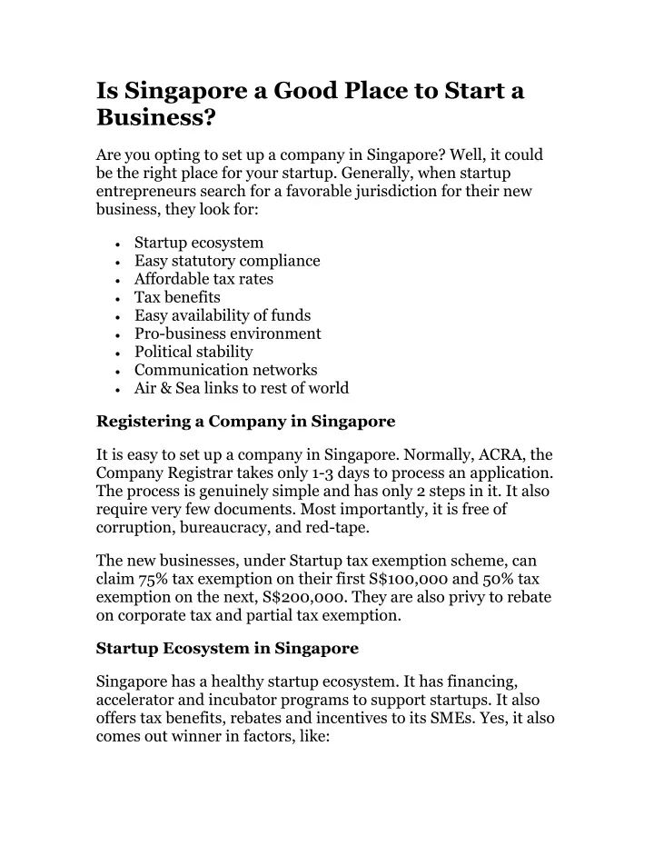 is singapore a good place to start a business