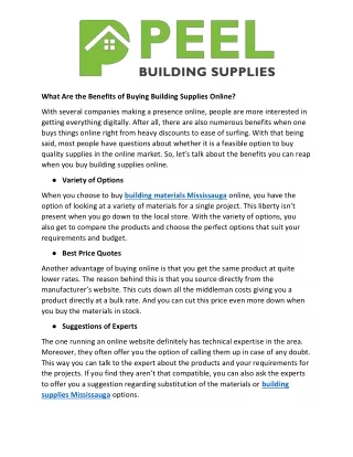 What Are the Benefits of Buying Building Supplies Online?