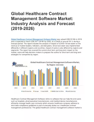 Global Healthcare Contract Management Software Market: Industry Analysis and Forecast (2019-2026)