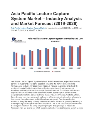 Asia Pacific Lecture Capture System Market – Industry Analysis and Market Forecast (2019-2026)