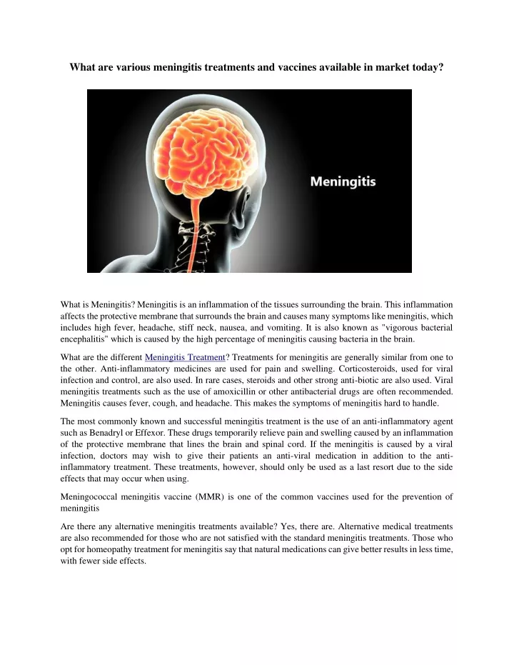 what are various meningitis treatments