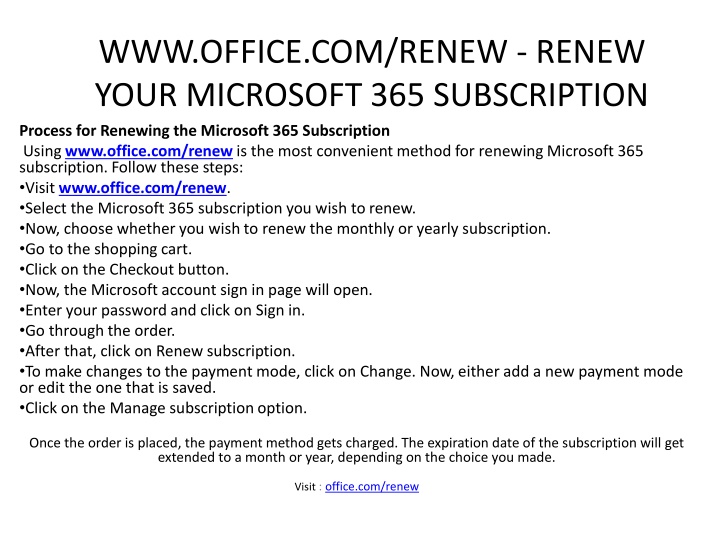 PPT - WWW.OFFICE.COM/RENEW - RENEW YOUR MICROSOFT 365 SUBSCRIPTION ...